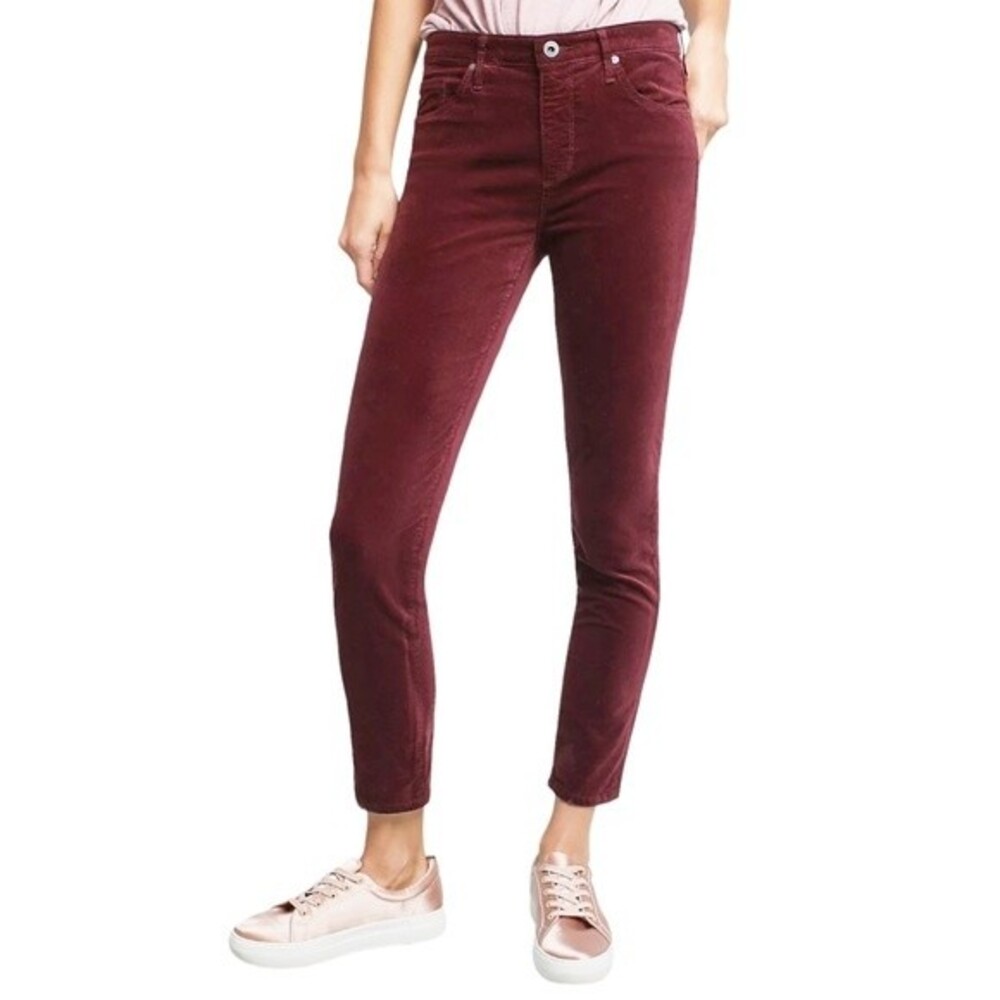 AG Adriano Goldschmied Stevie Midrise Skinny Velvet Cranberry Jeans Size 25 | 0